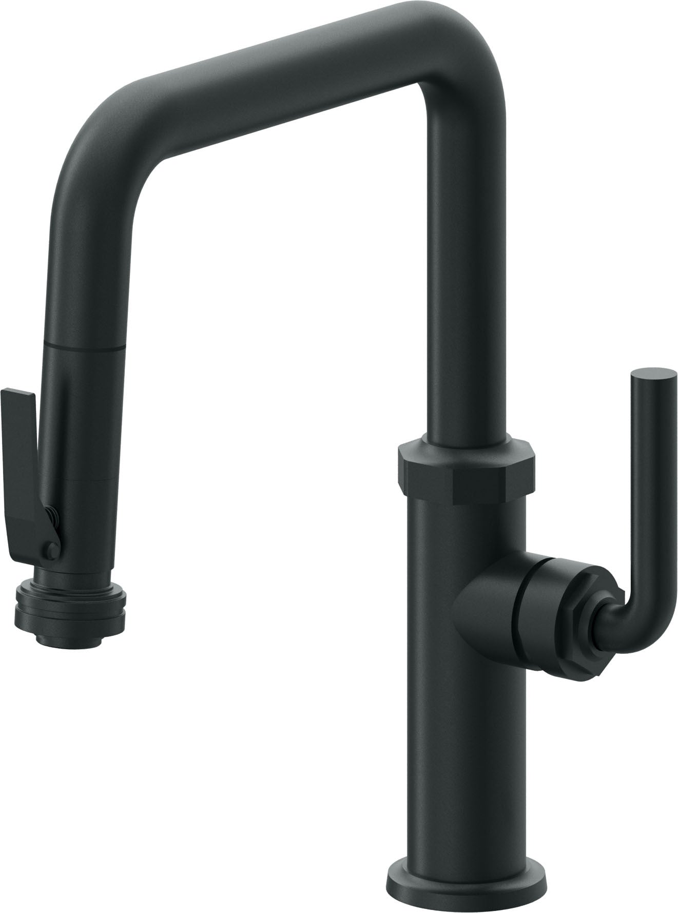 California Faucets Descanso Llave de Cocina con Rociador Extraíble hacia Abajo Industrial con Rociador de Compresión - Pico Cuadrado - Carbón
