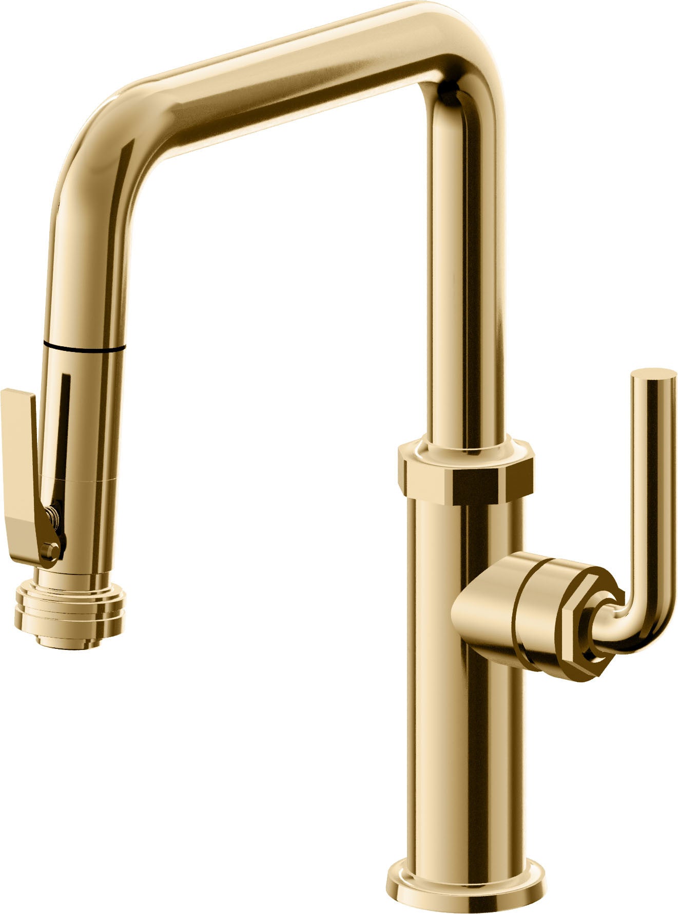 California Faucets Descanso Llave de Cocina con Rociador Extraíble hacia Abajo Industrial con Rociador de Compresión - Pico Cuadrado - Oro Francés