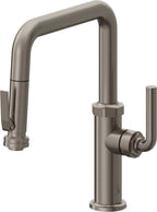 California Faucets Descanso Llave de Cocina con Rociador Extraíble hacia Abajo Industrial con Rociador de Compresión - Pico Cuadrado - Grafito