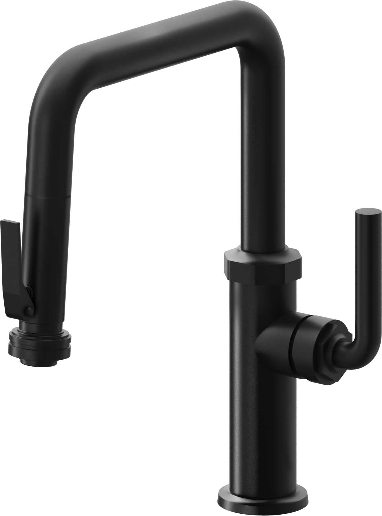California Faucets Descanso Llave de Cocina con Rociador Extraíble hacia Abajo Industrial con Rociador de Compresión - Pico Cuadrado - Negro Mate