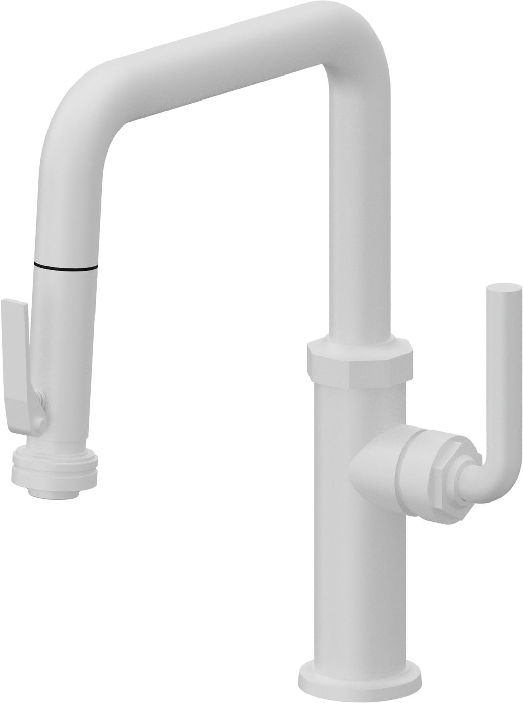 California Faucets Descanso Llave de Cocina con Rociador Extraíble hacia Abajo Industrial con Rociador de Compresión - Pico Cuadrado - Blanco Mate