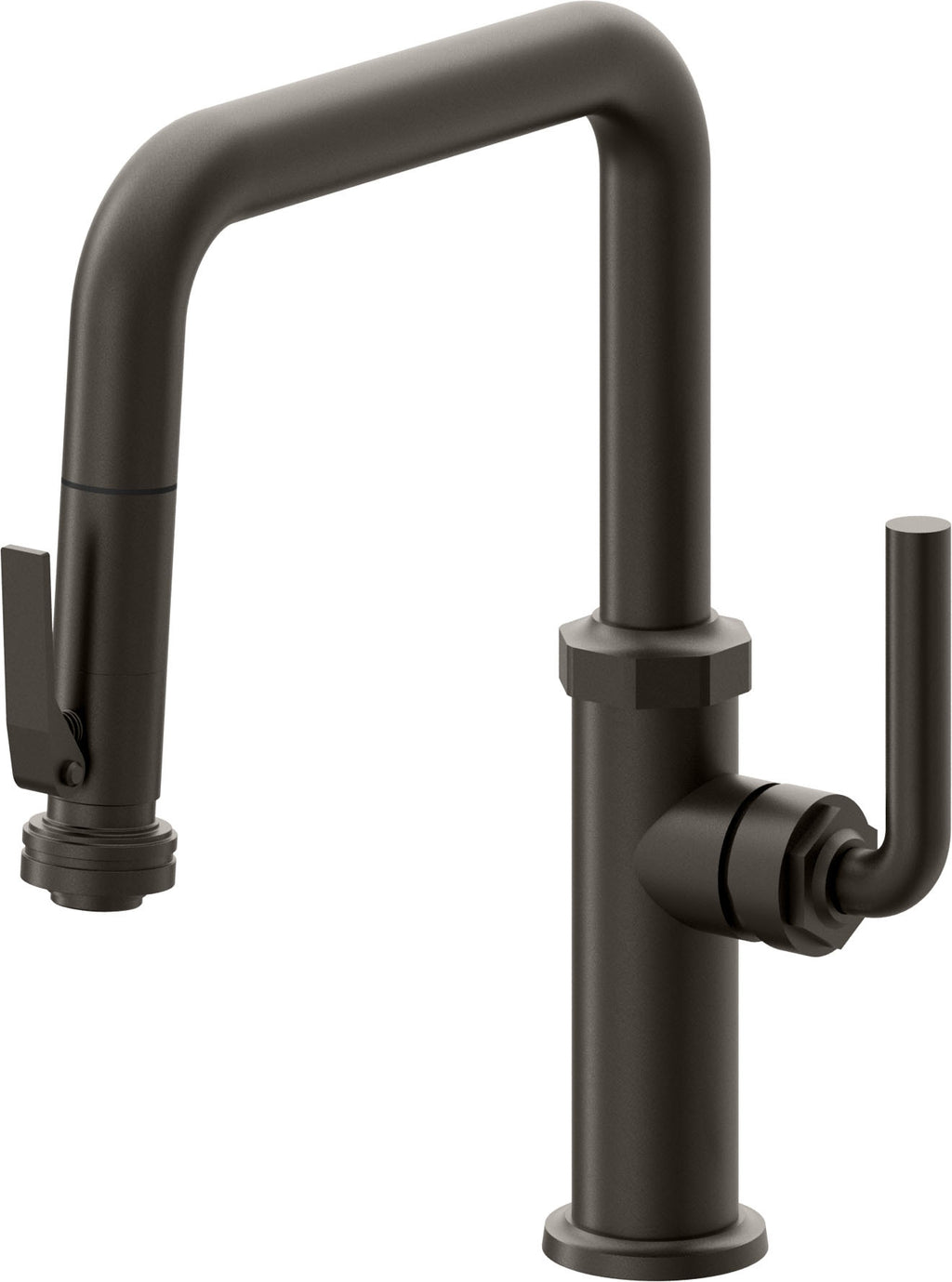 California Faucets Descanso Llave de Cocina con Rociador Extraíble hacia Abajo Industrial con Rociador de Compresión - Pico Cuadrado - Bronce Oscuro