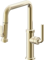 California Faucets Descanso Llave de Cocina con Rociador Extraíble hacia Abajo Industrial con Rociador de Compresión - Pico Cuadrado - Latón Pulido
