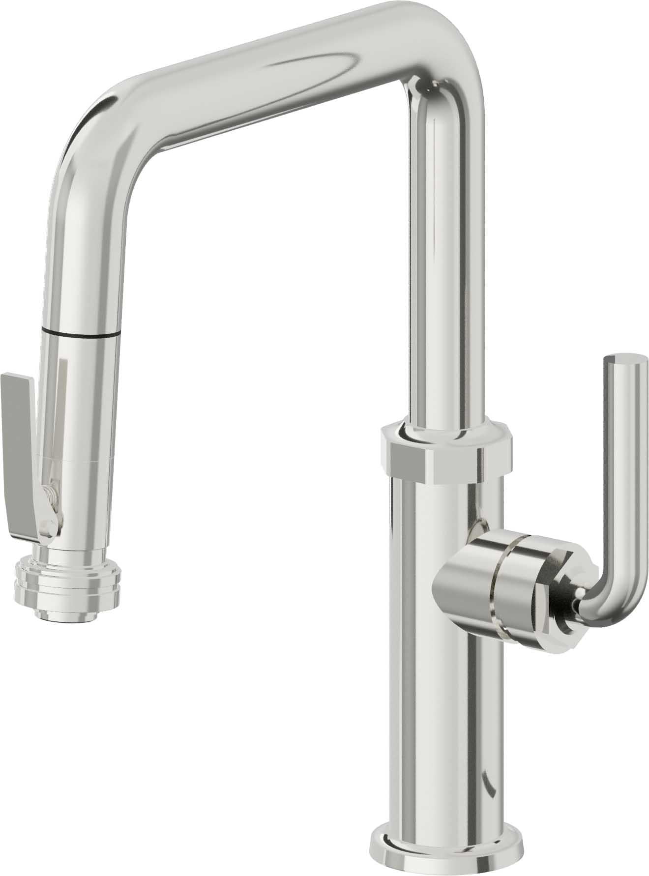 California Faucets Descanso Llave de Cocina con Rociador Extraíble hacia Abajo Industrial con Rociador de Compresión - Pico Cuadrado - Cromo Pulido