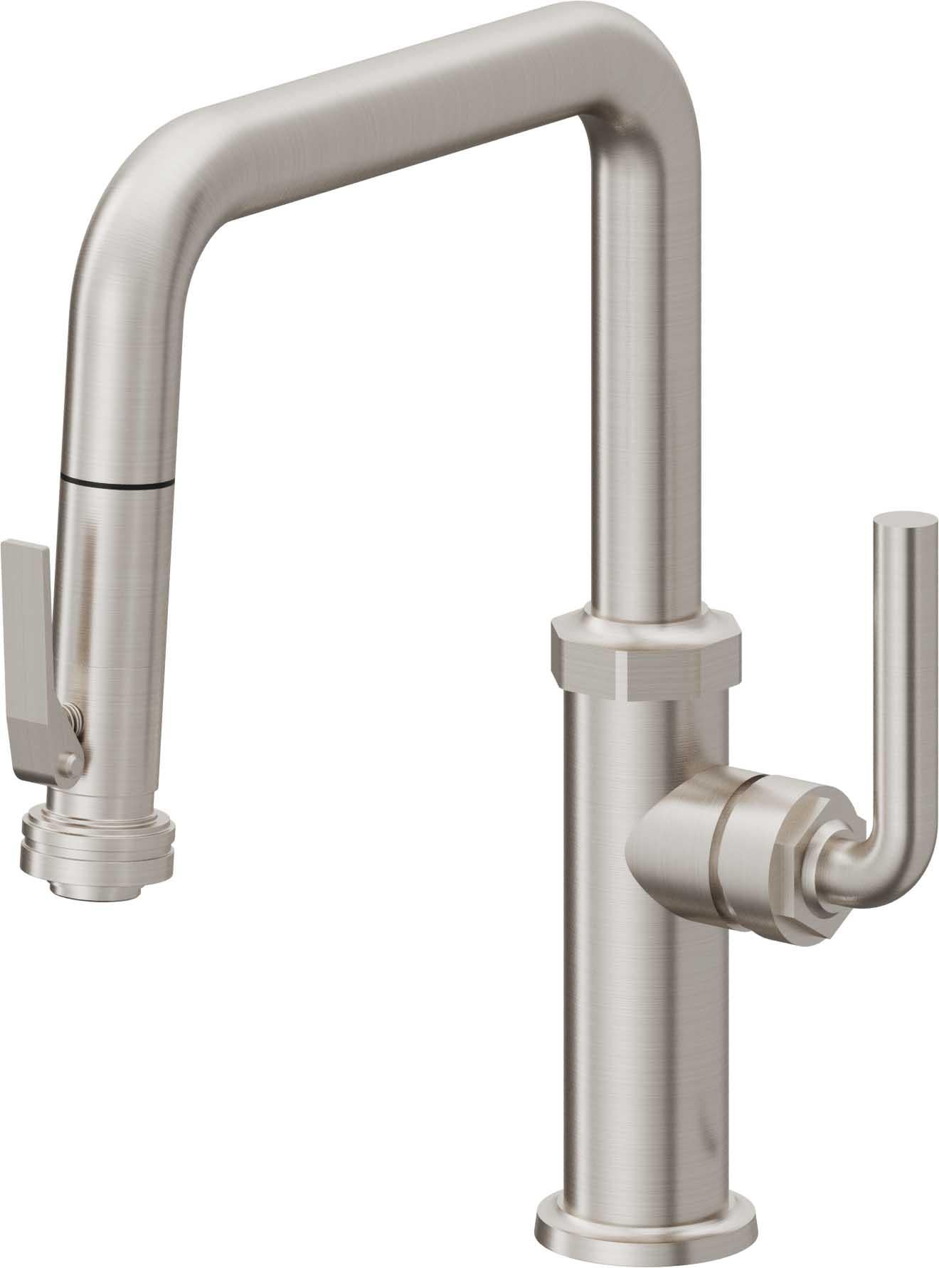California Faucets Descanso Llave de Cocina con Rociador Extraíble hacia Abajo Industrial con Rociador de Compresión - Pico Cuadrado - Acero Inoxidable Ultra