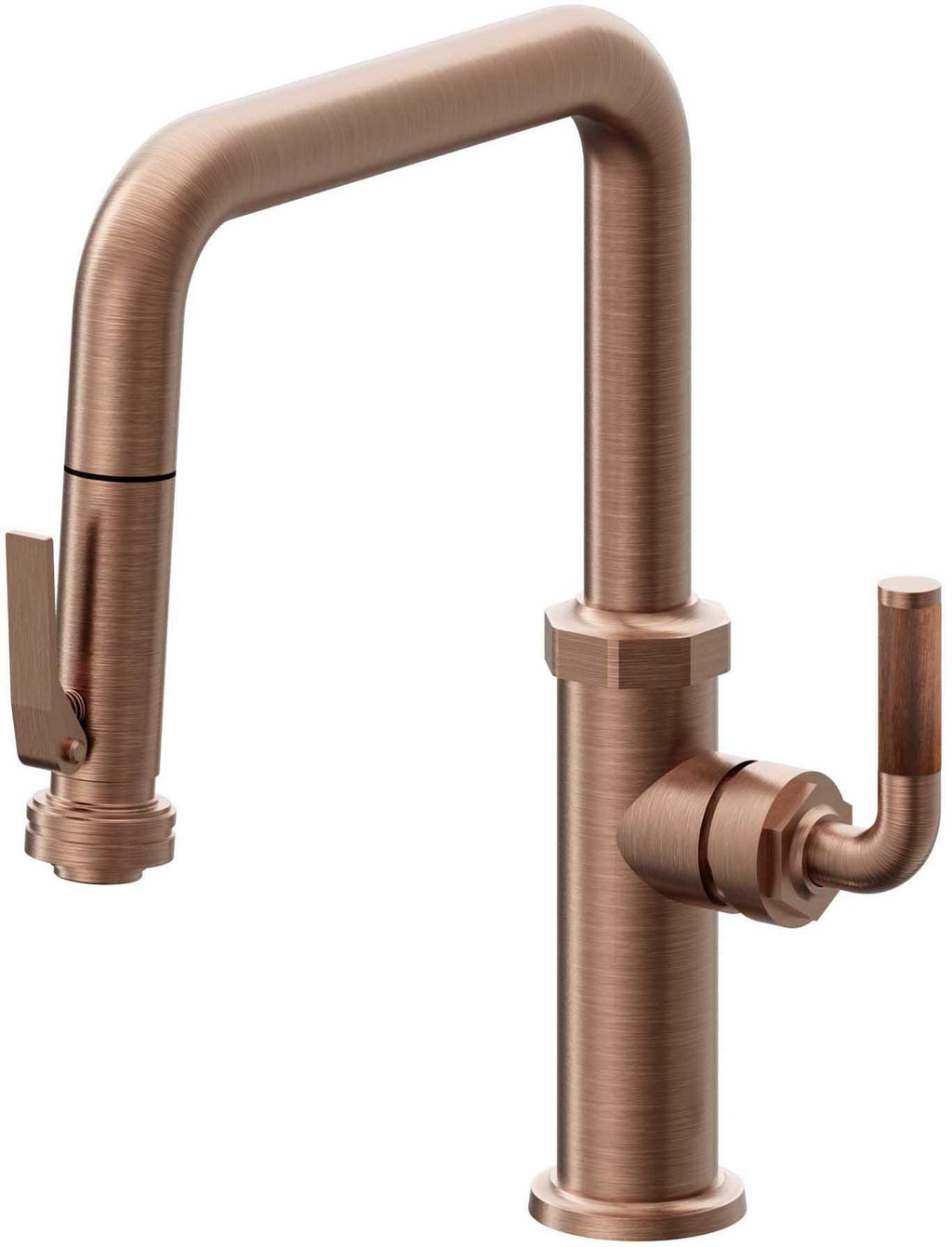 California Faucets Descanso Llave de Cocina con Rociador Extraíble hacia Abajo Industrial con Rociador de Compresión - Pico Cuadrado - Cobre Antiguo Mate