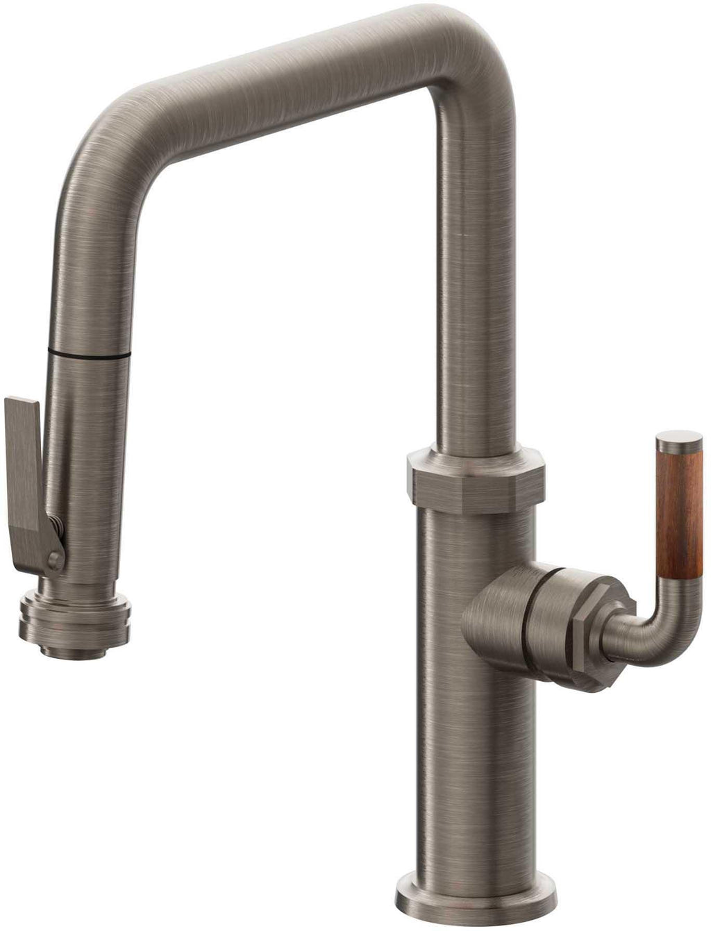 California Faucets Descanso Llave de Cocina con Rociador Extraíble hacia Abajo Industrial con Rociador de Compresión - Pico Cuadrado - Níquel Antiguo Mate