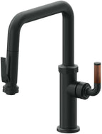 California Faucets Descanso Llave de Cocina con Rociador Extraíble hacia Abajo Industrial con Rociador de Compresión - Pico Cuadrado - Carbón