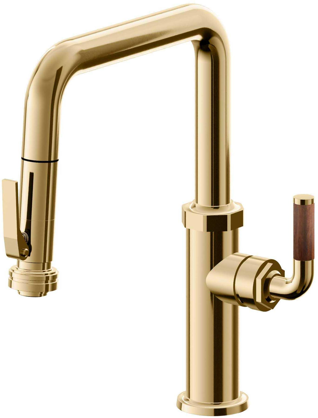 California Faucets Descanso Llave de Cocina con Rociador Extraíble hacia Abajo Industrial con Rociador de Compresión - Pico Cuadrado - Oro Francés