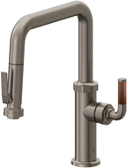 California Faucets Descanso Llave de Cocina con Rociador Extraíble hacia Abajo Industrial con Rociador de Compresión - Pico Cuadrado - Grafito