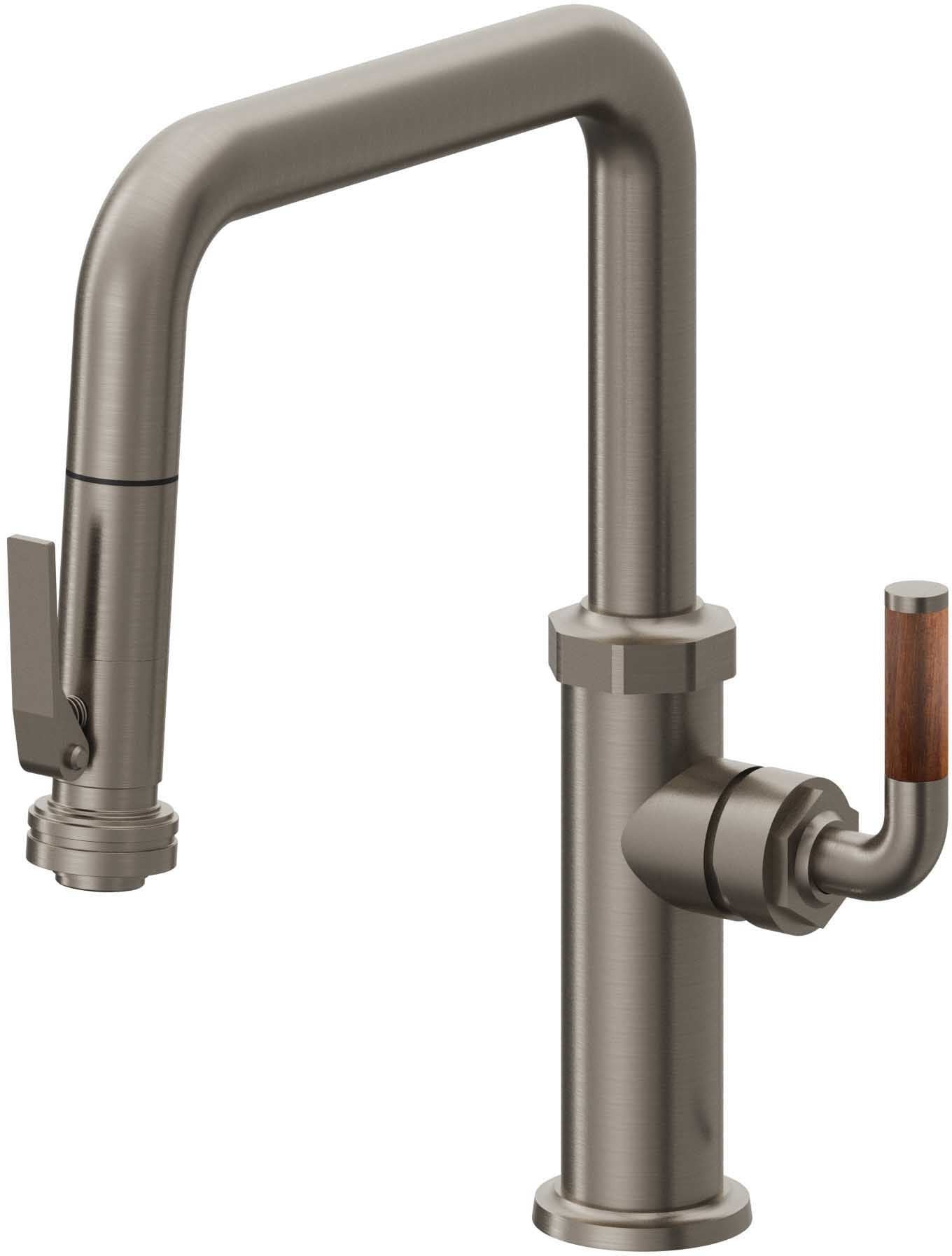 California Faucets Descanso Llave de Cocina con Rociador Extraíble hacia Abajo Industrial con Rociador de Compresión - Pico Cuadrado - Grafito