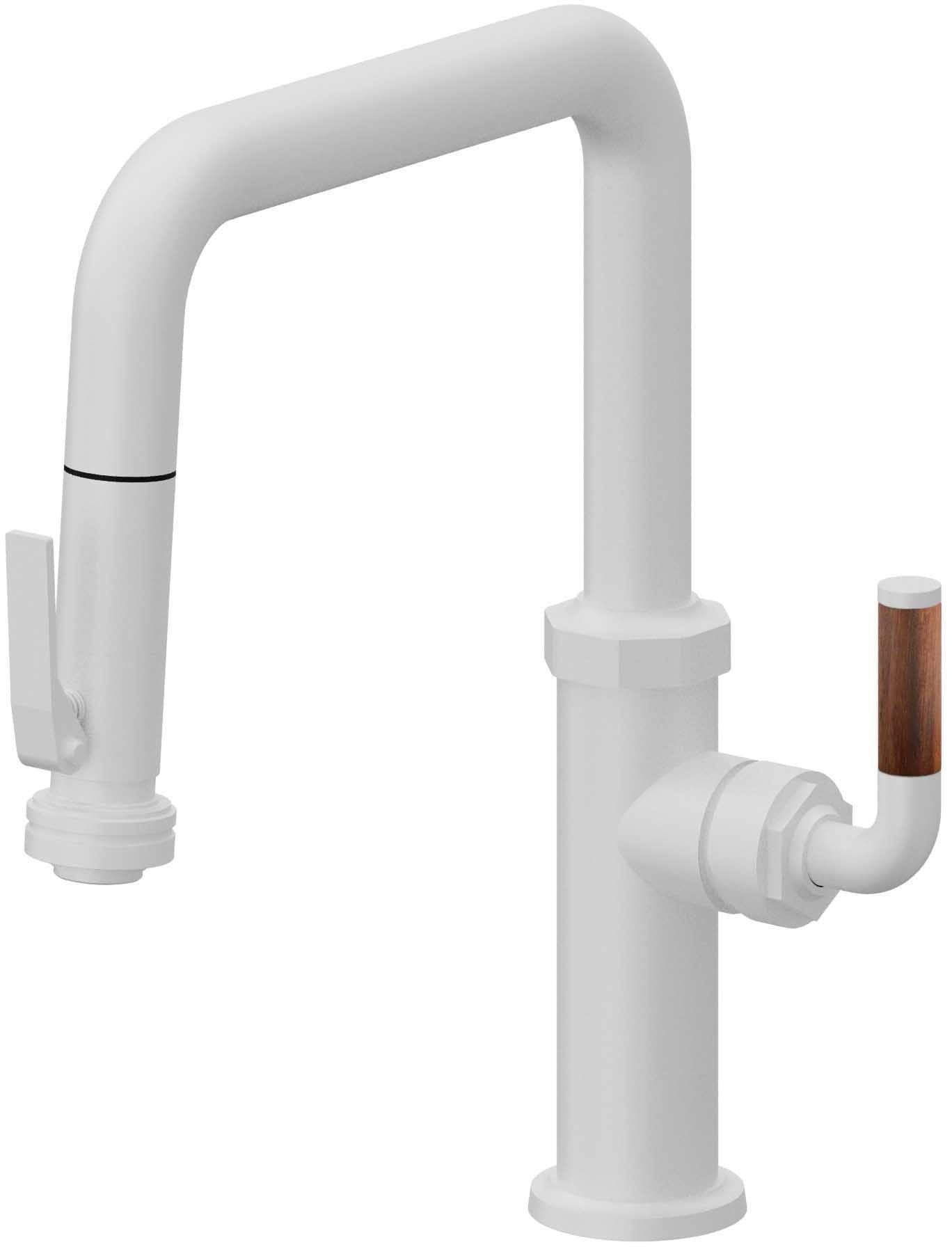 California Faucets Descanso Llave de Cocina con Rociador Extraíble hacia Abajo Industrial con Rociador de Compresión - Pico Cuadrado - Blanco Mate