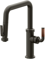 California Faucets Descanso Llave de Cocina con Rociador Extraíble hacia Abajo Industrial con Rociador de Compresión - Pico Cuadrado - Bronce Oscuro