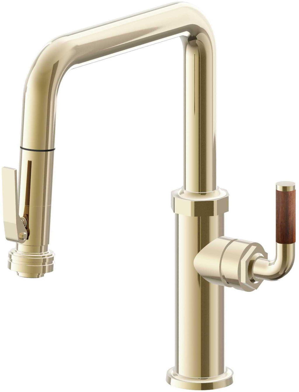 California Faucets Descanso Llave de Cocina con Rociador Extraíble hacia Abajo Industrial con Rociador de Compresión - Pico Cuadrado - Latón Pulido
