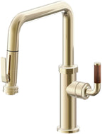 California Faucets Descanso Llave de Cocina con Rociador Extraíble hacia Abajo Industrial con Rociador de Compresión - Pico Cuadrado - Latón Pulido
