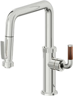 California Faucets Descanso Llave de Cocina con Rociador Extraíble hacia Abajo Industrial con Rociador de Compresión - Pico Cuadrado - Cromo Pulido