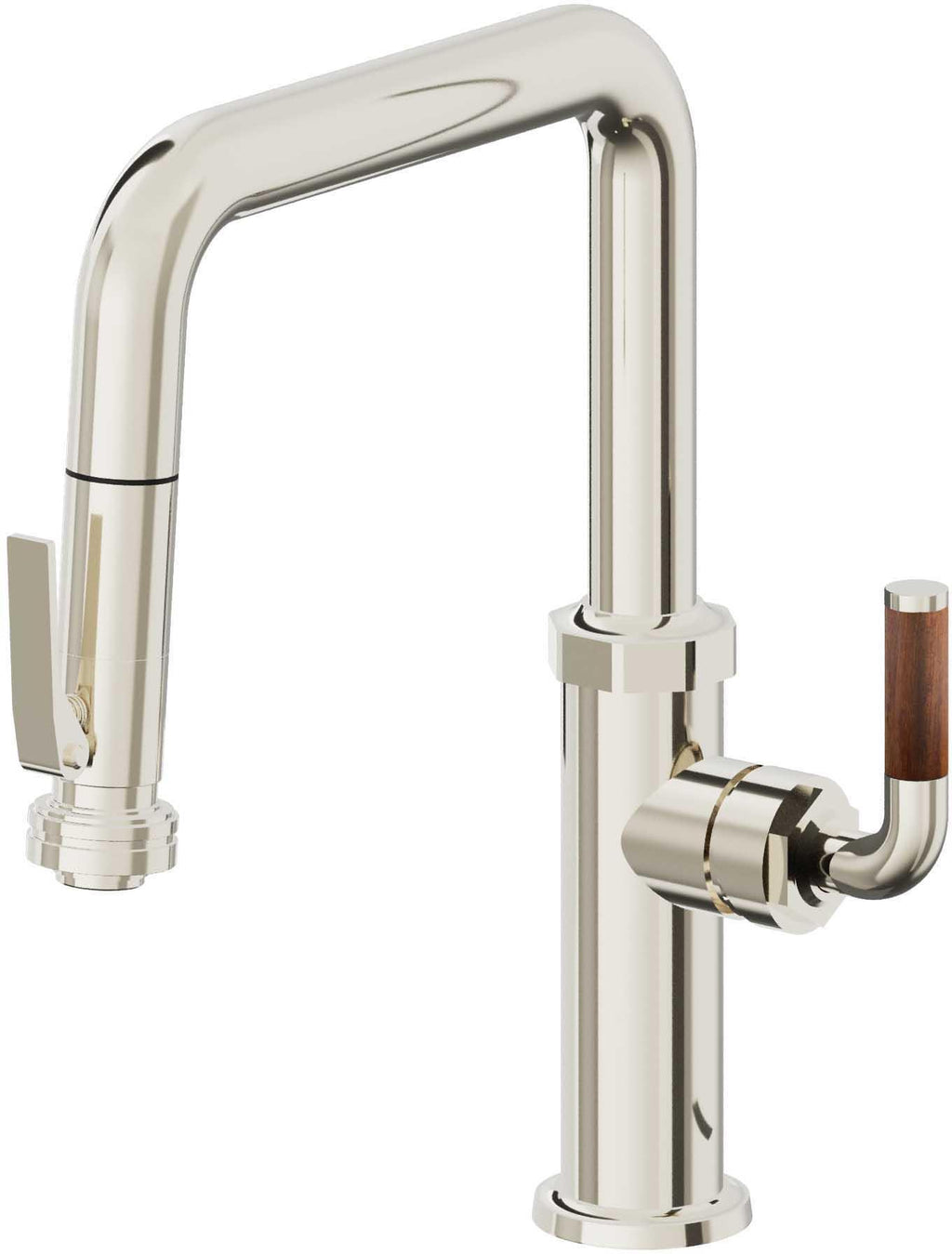 California Faucets Descanso Llave de Cocina con Rociador Extraíble hacia Abajo Industrial con Rociador de Compresión - Pico Cuadrado - Níquel Pulido