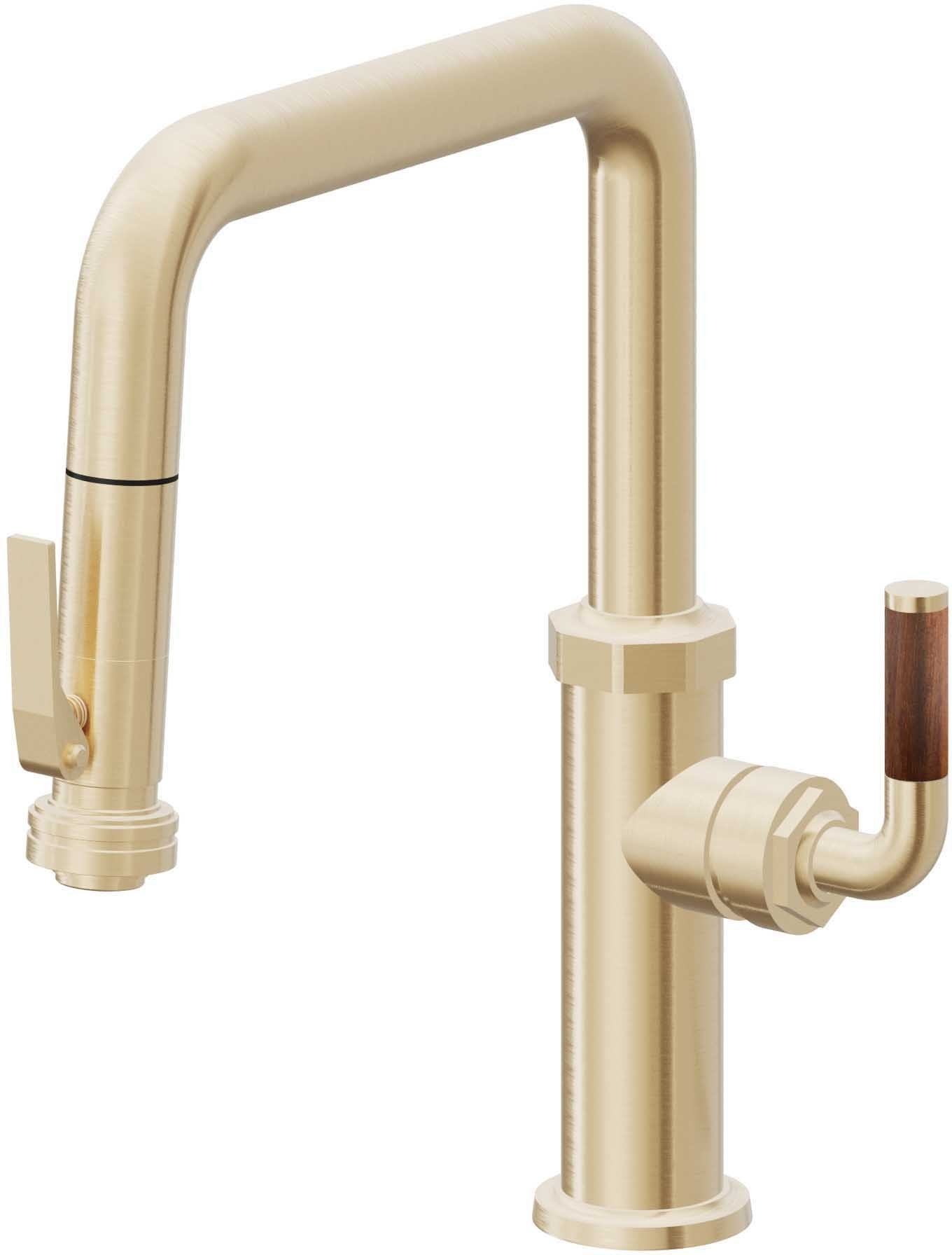 California Faucets Descanso Llave de Cocina con Rociador Extraíble hacia Abajo Industrial con Rociador de Compresión - Pico Cuadrado - Latón Satinado
