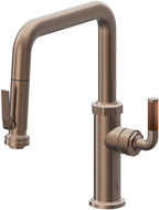 California Faucets Descanso Llave de Cocina con Rociador Extraíble hacia Abajo Industrial con Rociador de Compresión - Pico Cuadrado - Bronce Satinado