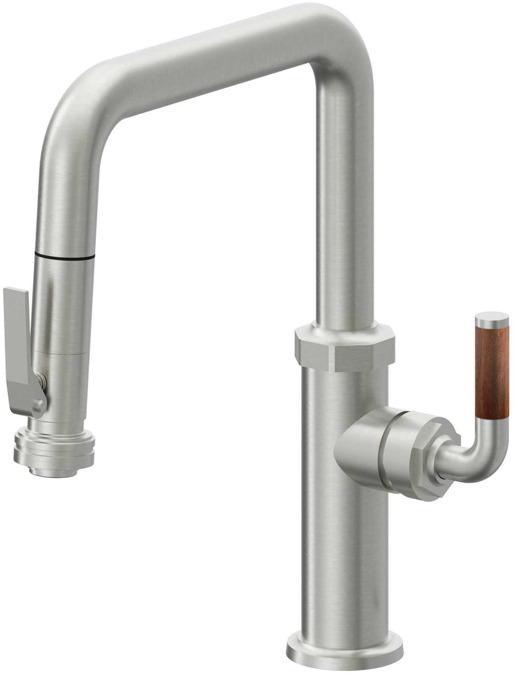 California Faucets Descanso Llave de Cocina con Rociador Extraíble hacia Abajo Industrial con Rociador de Compresión - Pico Cuadrado - Cromo Satinado