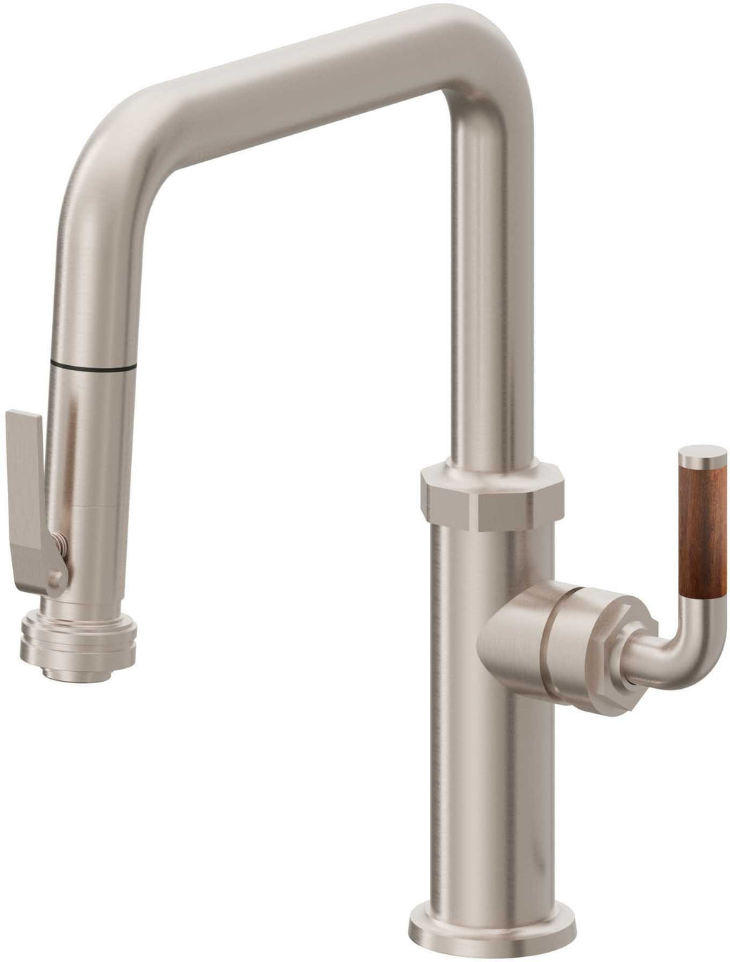 California Faucets Descanso Llave de Cocina con Rociador Extraíble hacia Abajo Industrial con Rociador de Compresión - Pico Cuadrado - Níquel Satinado