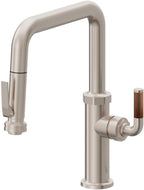 California Faucets Descanso Llave de Cocina con Rociador Extraíble hacia Abajo Industrial con Rociador de Compresión - Pico Cuadrado - Níquel Satinado