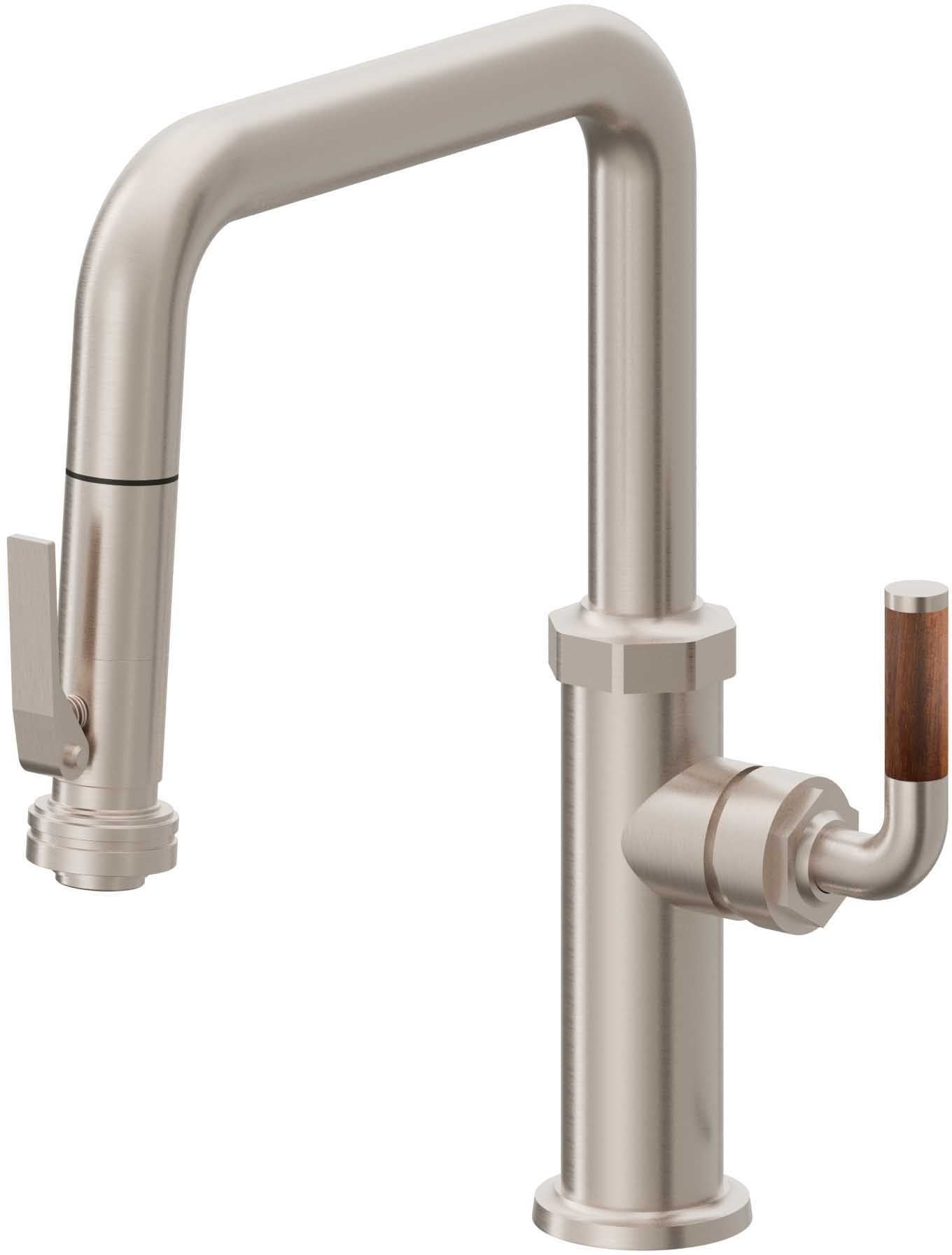 California Faucets Descanso Llave de Cocina con Rociador Extraíble hacia Abajo Industrial con Rociador de Compresión - Pico Cuadrado - Níquel Satinado
