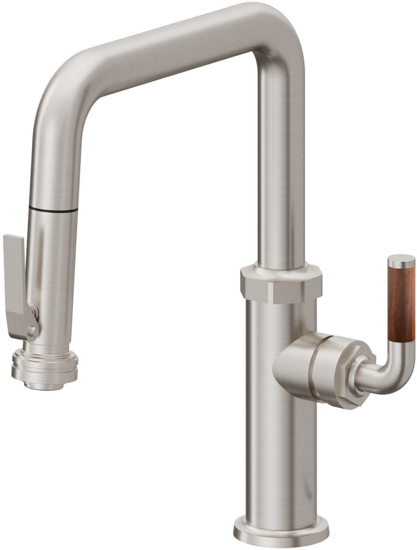 California Faucets Descanso Llave de Cocina con Rociador Extraíble hacia Abajo Industrial con Rociador de Compresión - Pico Cuadrado - Acero Inoxidable Ultra