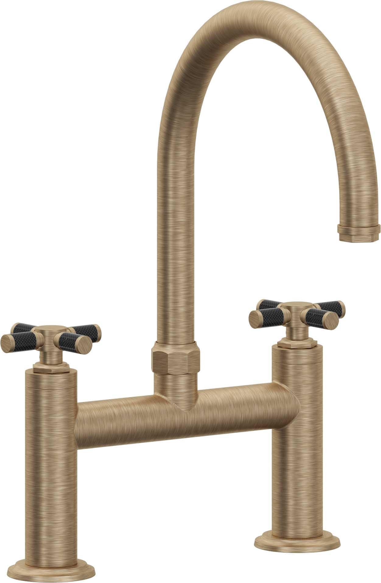 California Faucets Descanso Llave de Cocina Tipo Puente Industrial - Pico en Arco - Latón Antiguo Mate