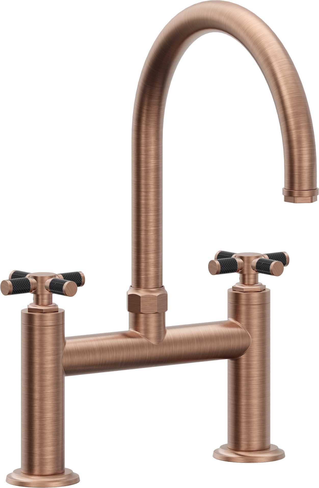 California Faucets Descanso Llave de Cocina Tipo Puente Industrial - Pico en Arco - Cobre Antiguo Mate