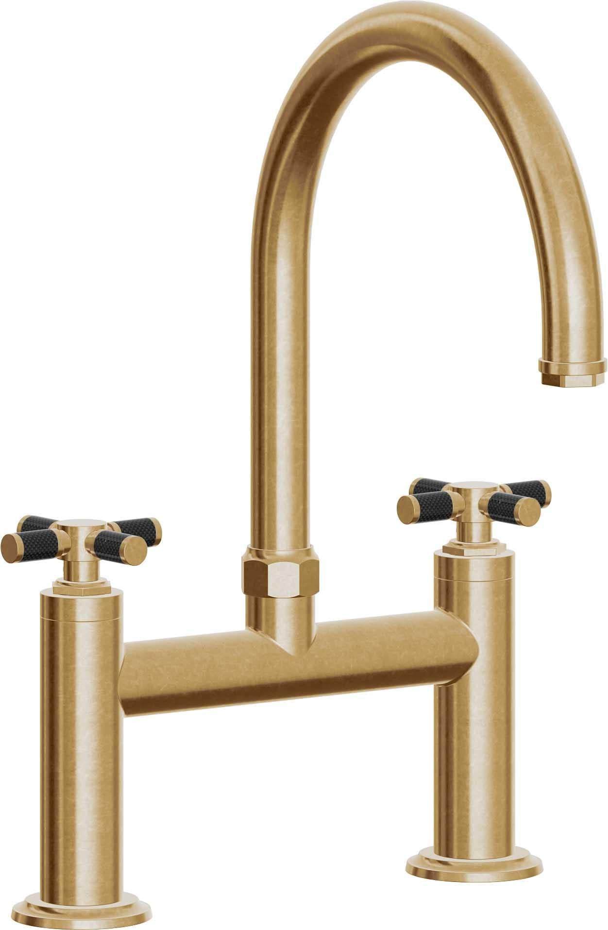 California Faucets Descanso Llave de Cocina Tipo Puente Industrial - Pico en Arco - Latón Bruñido