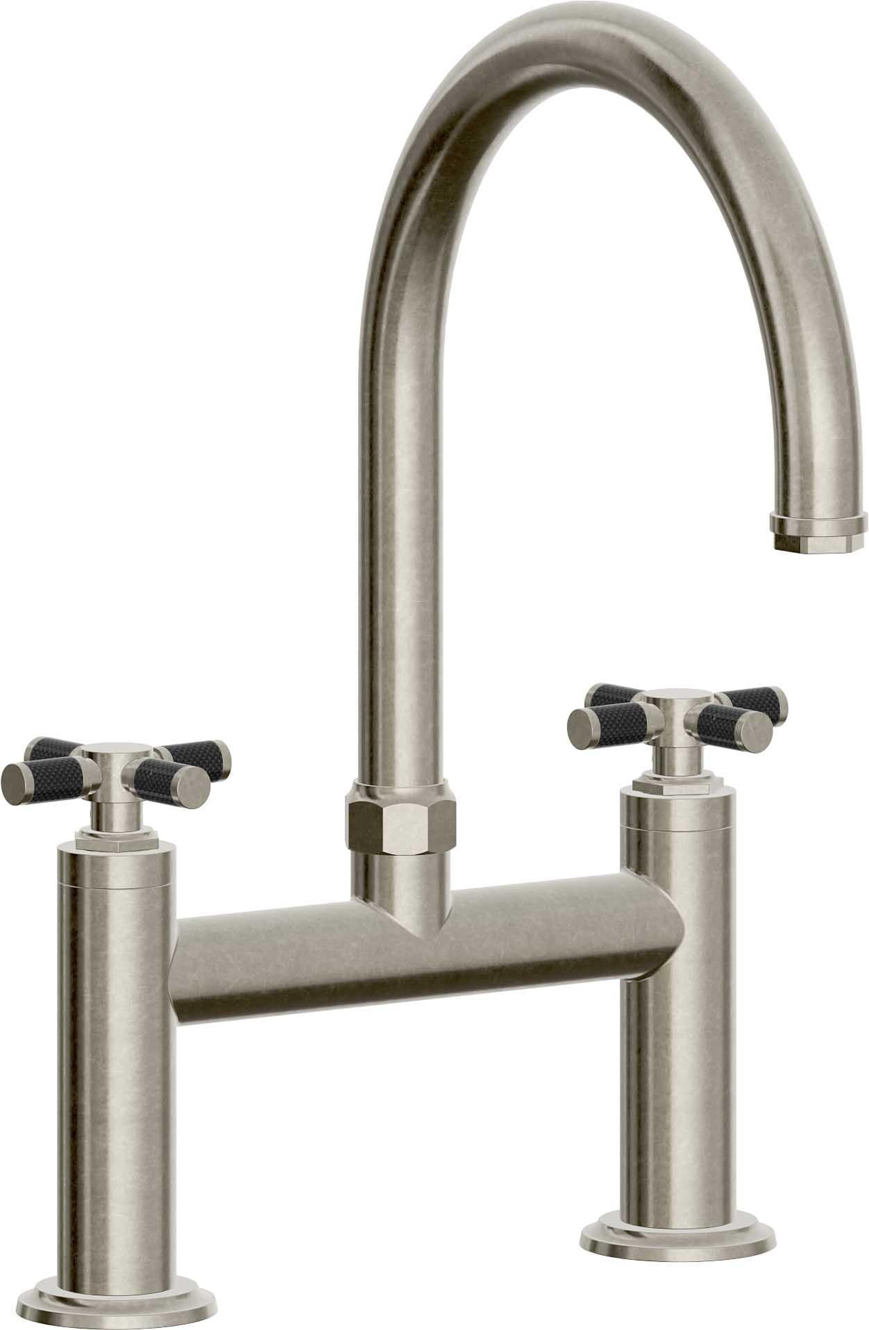 California Faucets Descanso Llave de Cocina Tipo Puente Industrial - Pico en Arco - Níquel Bruñido