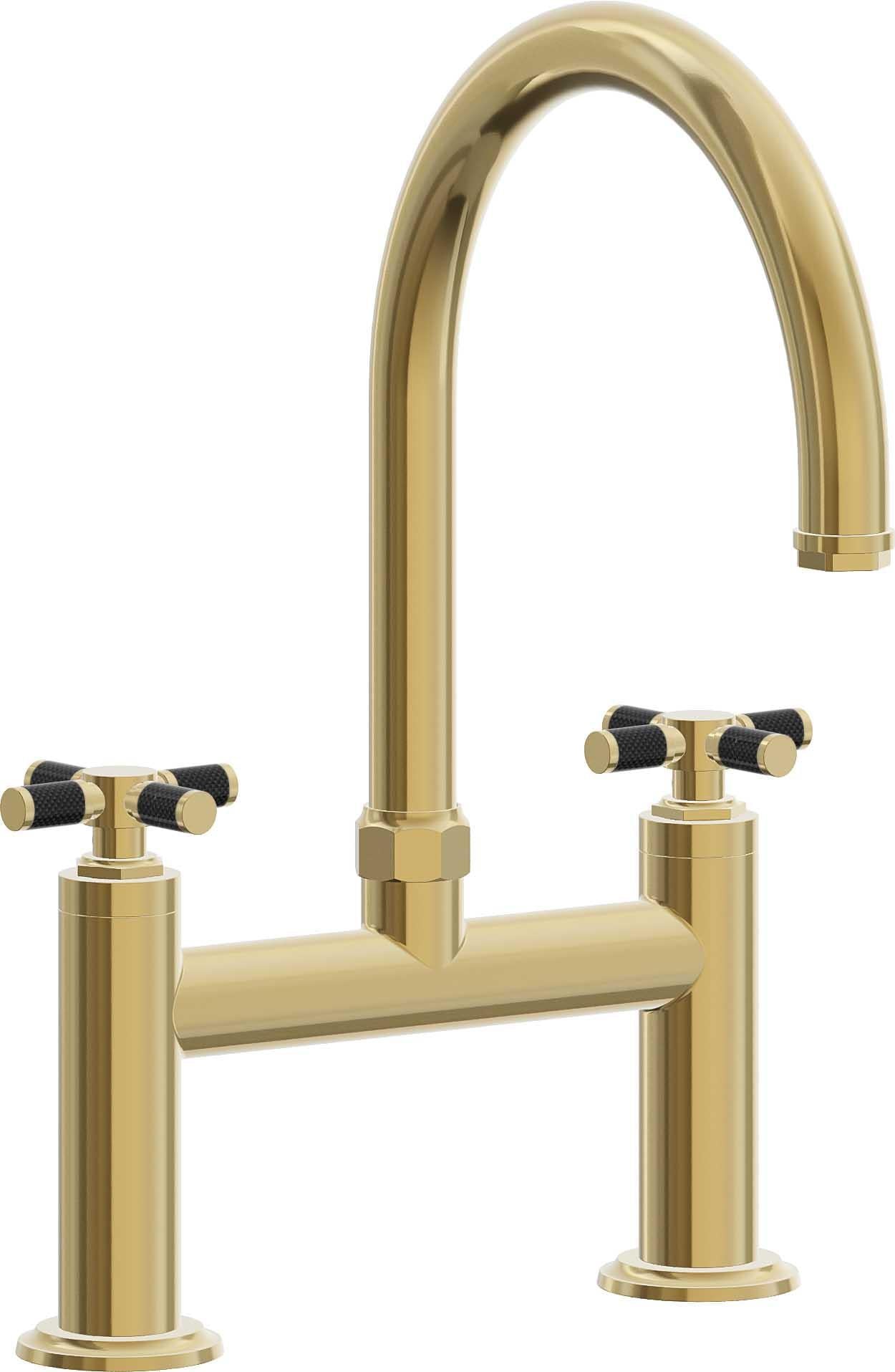 California Faucets Descanso Llave de Cocina Tipo Puente Industrial - Pico en Arco - Oro Pulido de por Vida