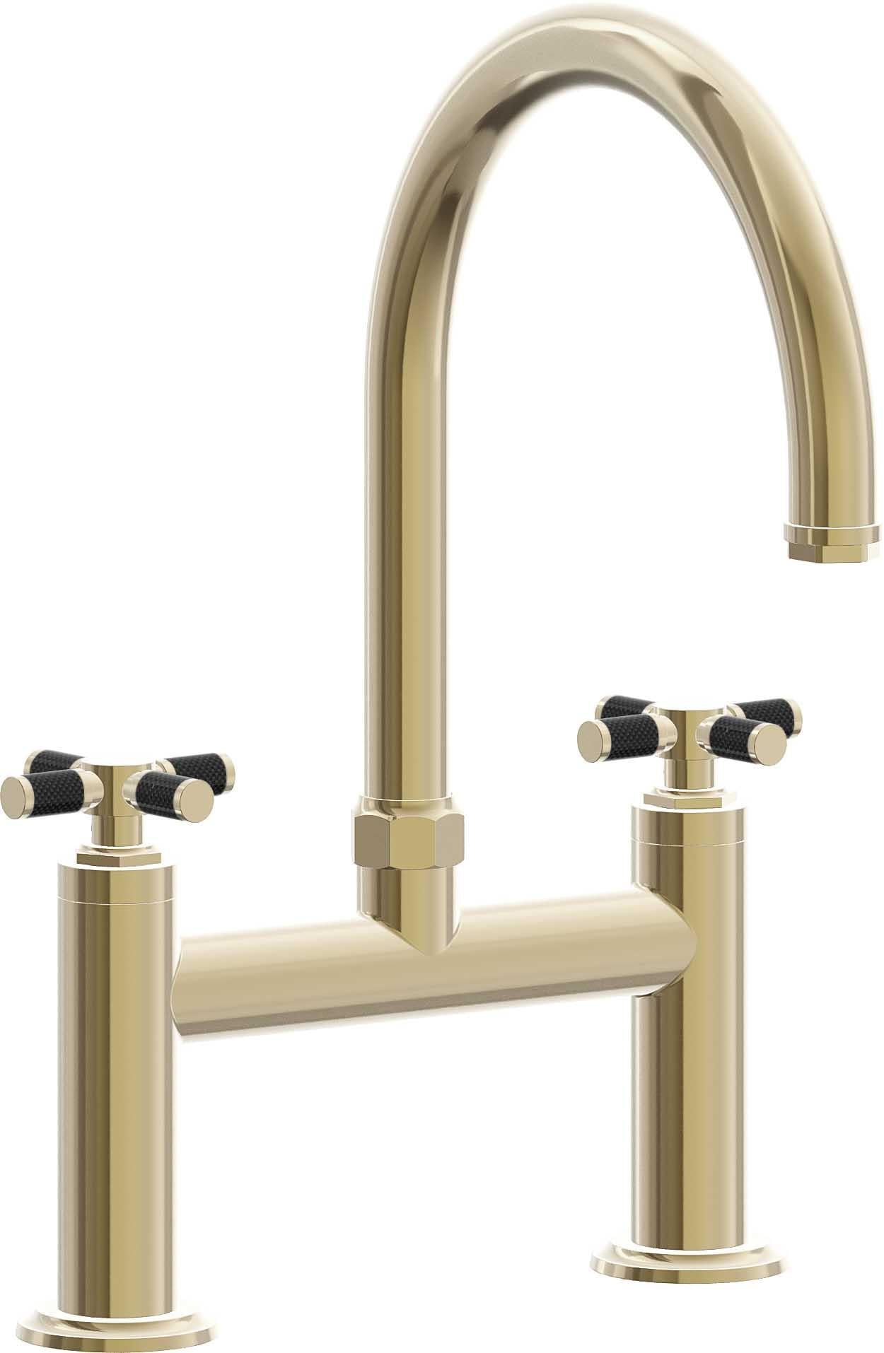 California Faucets Descanso Llave de Cocina Tipo Puente Industrial - Pico en Arco - Latón Pulido