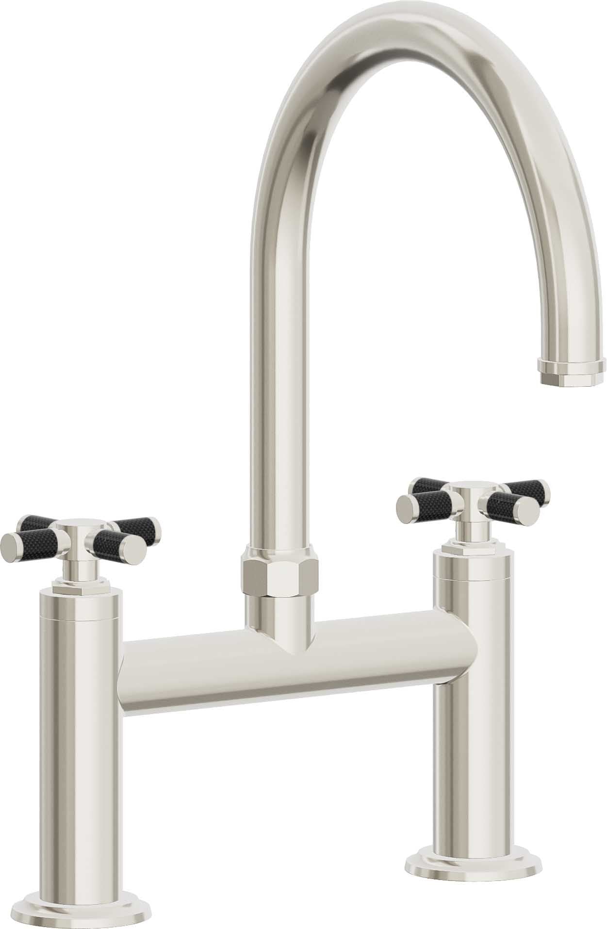 California Faucets Descanso Llave de Cocina Tipo Puente Industrial - Pico en Arco - Níquel Pulido