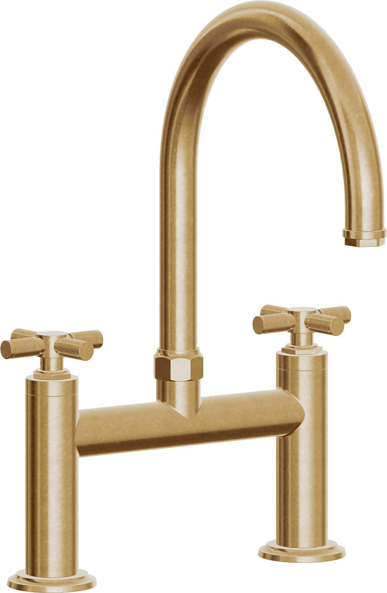 California Faucets Descanso Llave de Cocina Tipo Puente Industrial - Pico en Arco - Latón Bruñido