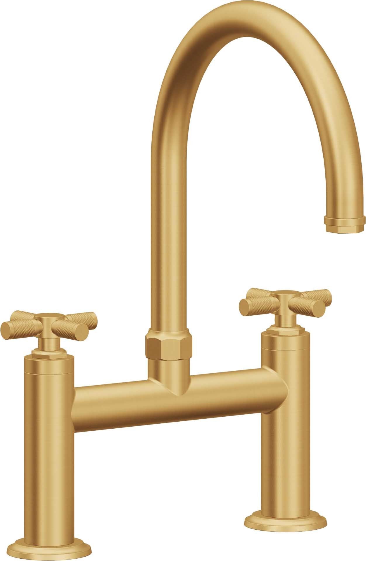 California Faucets Descanso Llave de Cocina Tipo Puente Industrial - Pico en Arco - Oro Satinado de por Vida
