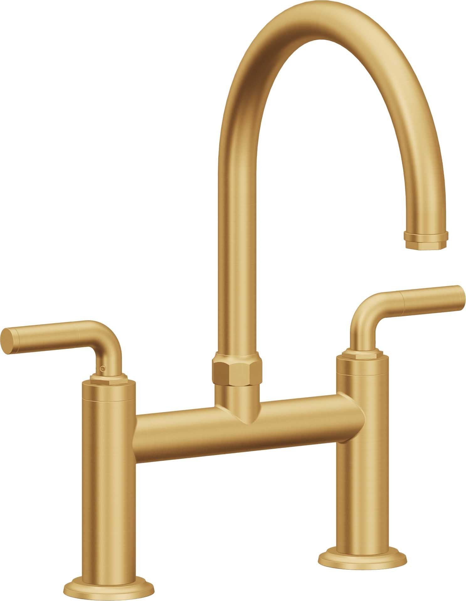 California Faucets Descanso Llave de Cocina Tipo Puente Industrial - Pico en Arco - Oro Satinado de por Vida