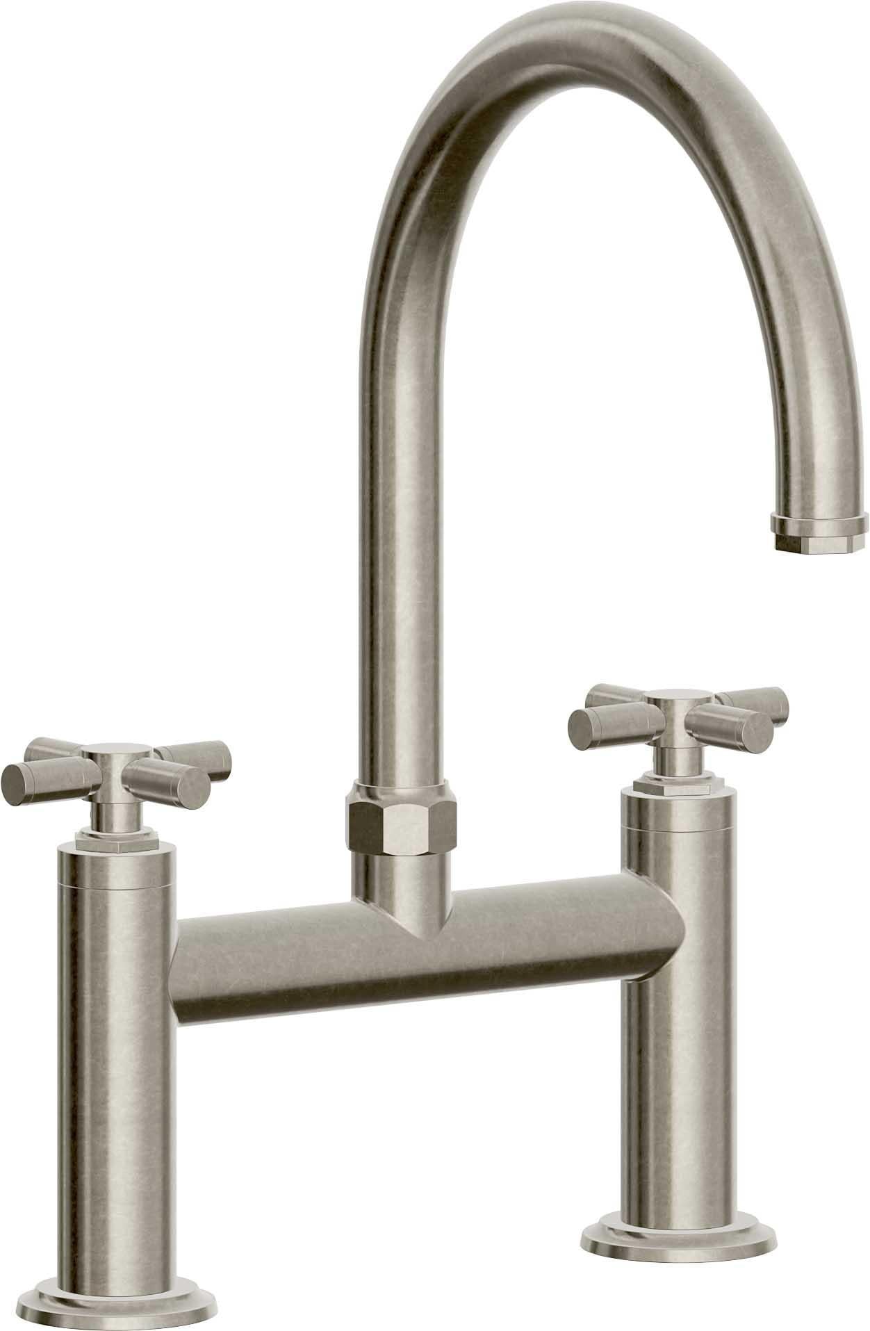 California Faucets Descanso Llave de Cocina Tipo Puente Industrial - Pico en Arco - Níquel Bruñido