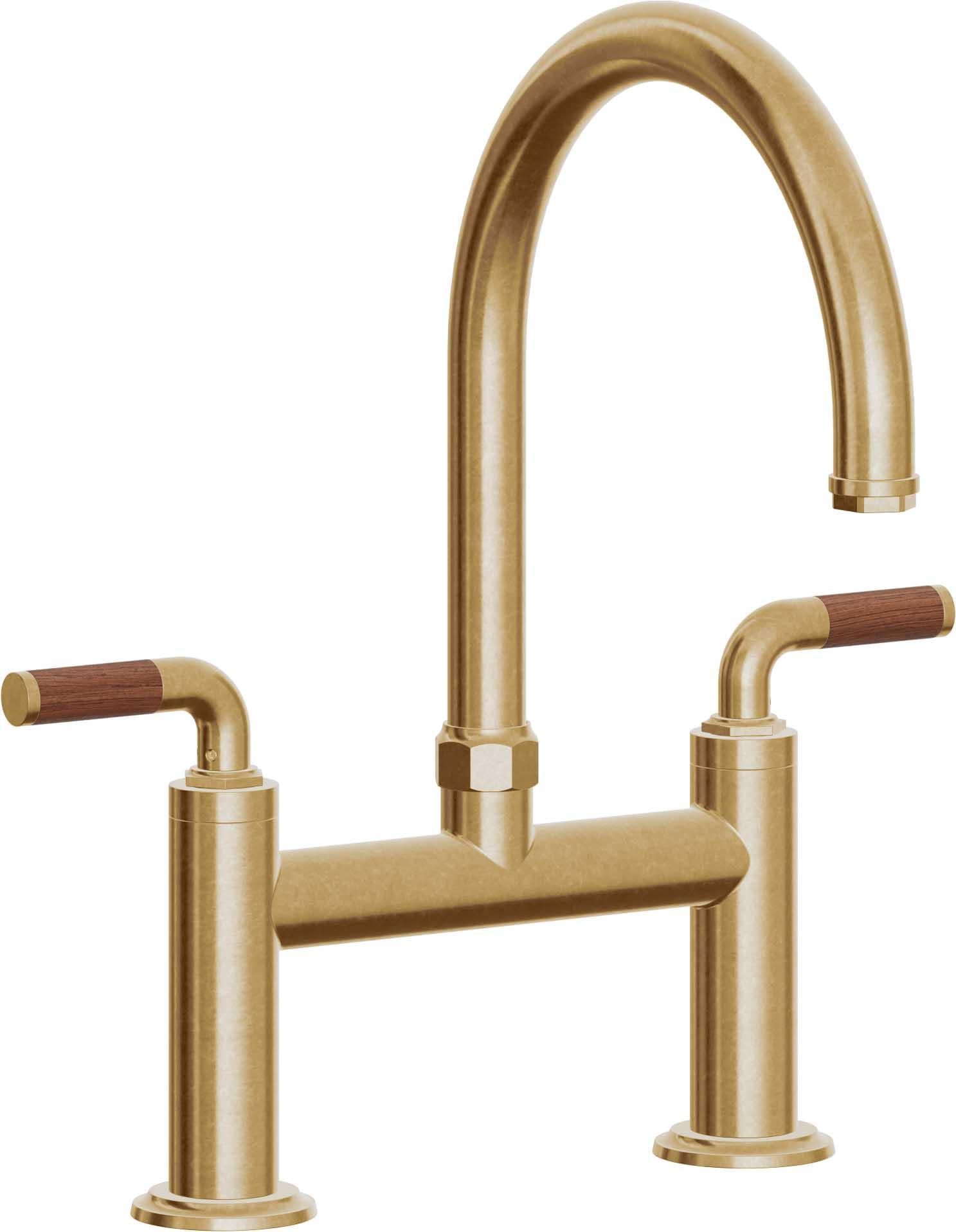 California Faucets Descanso Llave de Cocina Tipo Puente Industrial - Pico en Arco - Latón Bruñido