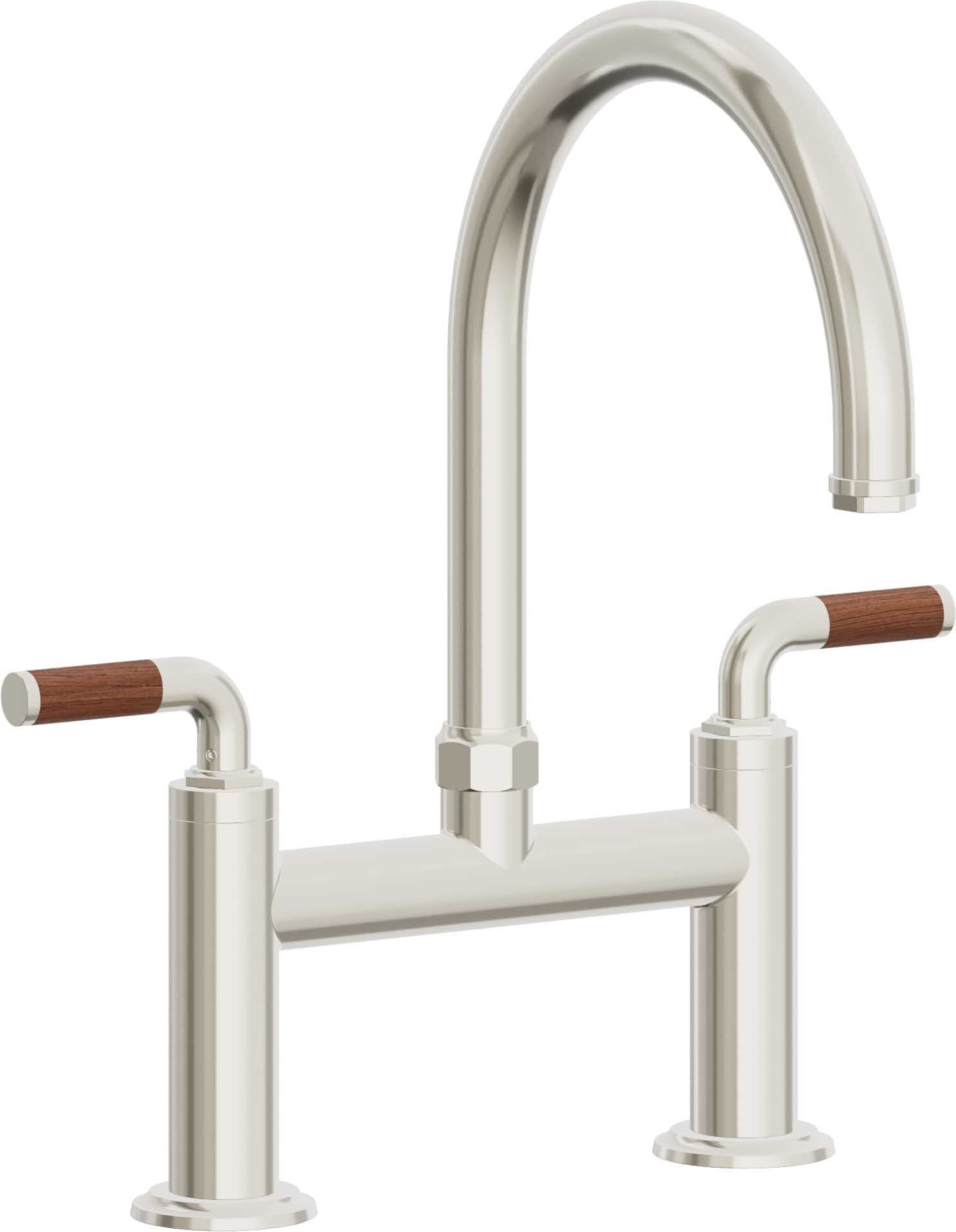 California Faucets Descanso Llave de Cocina Tipo Puente Industrial - Pico en Arco - Níquel Pulido