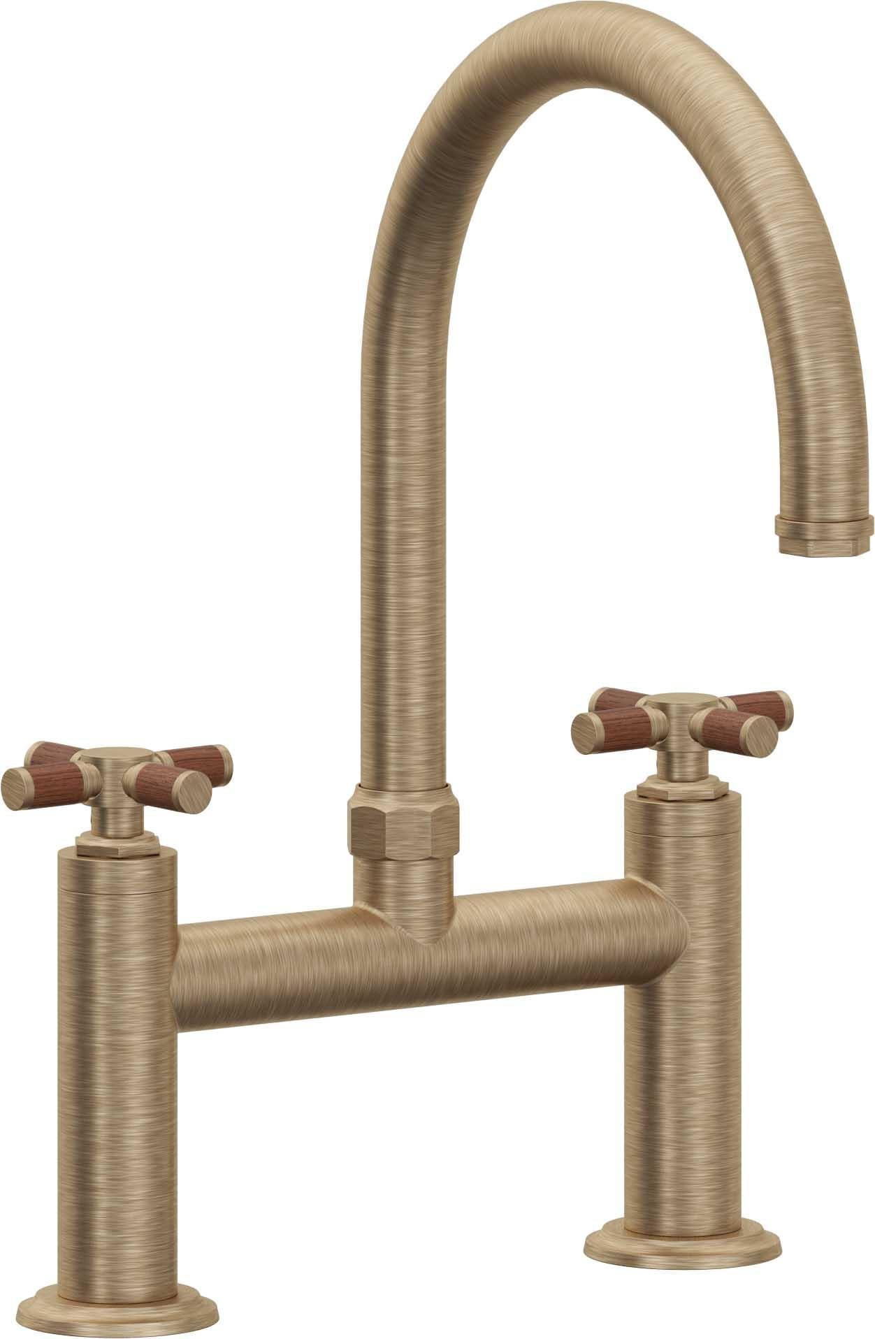California Faucets Descanso Llave de Cocina Tipo Puente Industrial - Pico en Arco - Latón Antiguo Mate