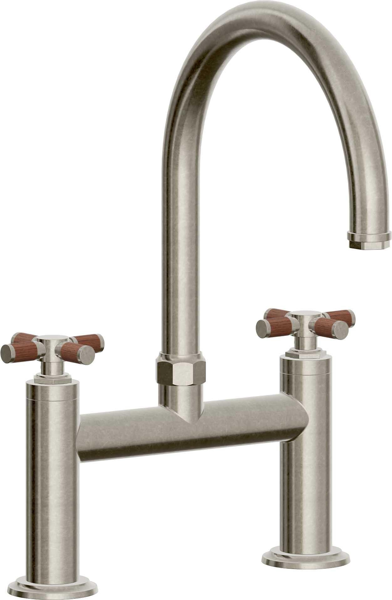 California Faucets Descanso Llave de Cocina Tipo Puente Industrial - Pico en Arco - Níquel Bruñido