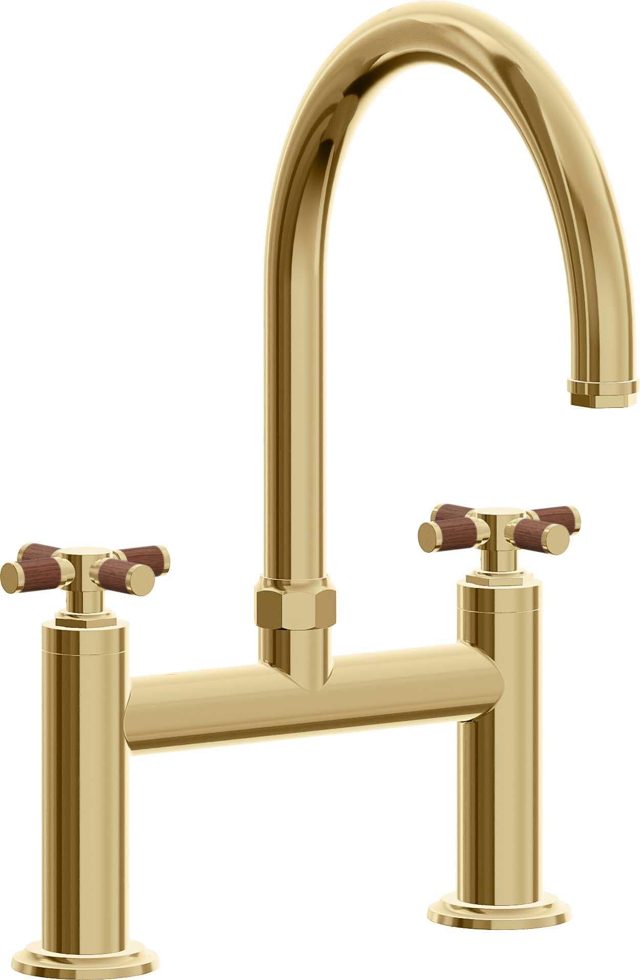 California Faucets Descanso Llave de Cocina Tipo Puente Industrial - Pico en Arco - Oro Francés
