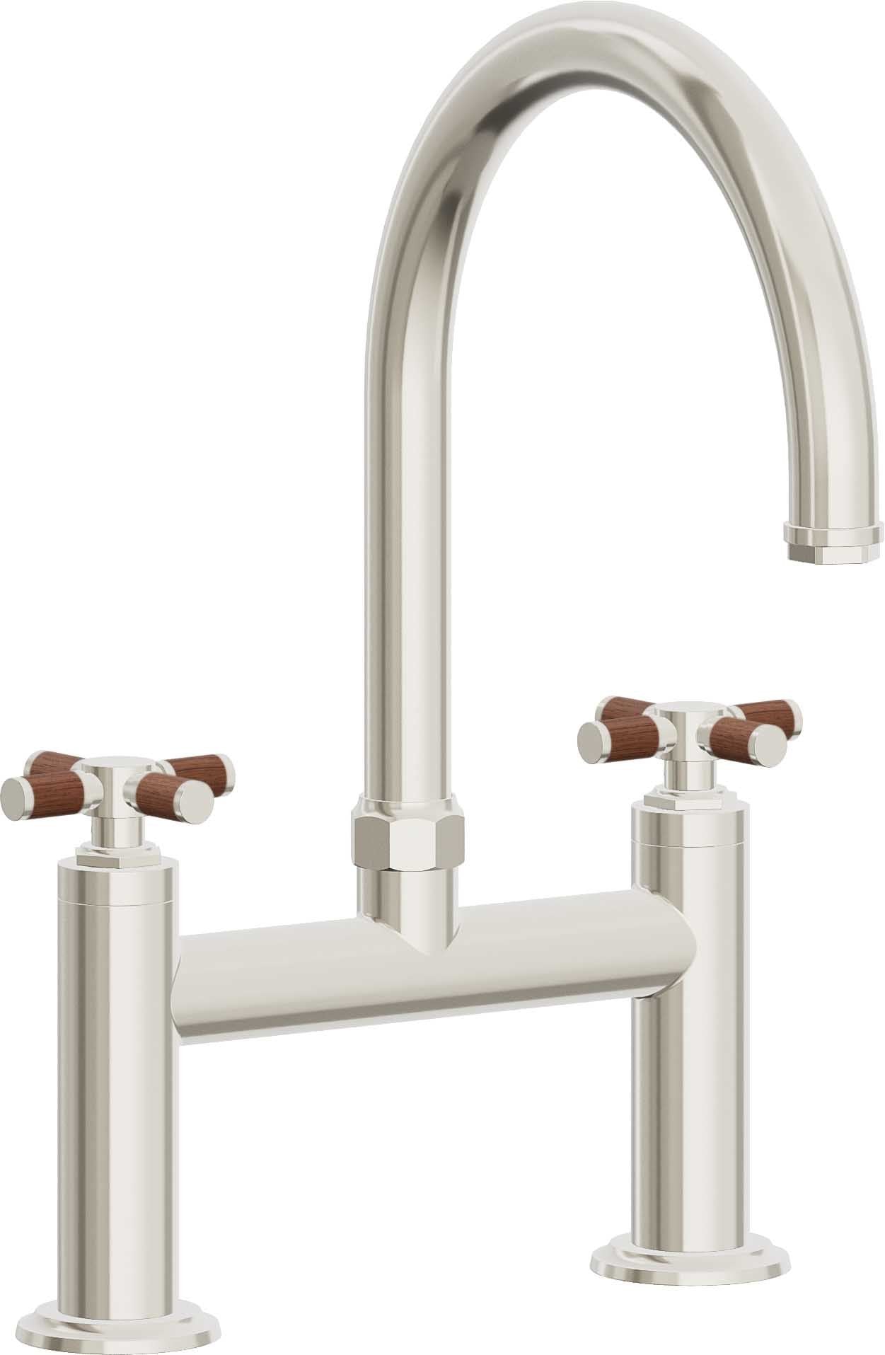California Faucets Descanso Llave de Cocina Tipo Puente Industrial - Pico en Arco - Níquel Pulido