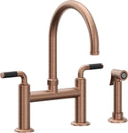 California Faucets Descanso Llave de Cocina Tipo Puente Industrial con Rociador Lateral - Pico en Arco - Cobre Antiguo Mate