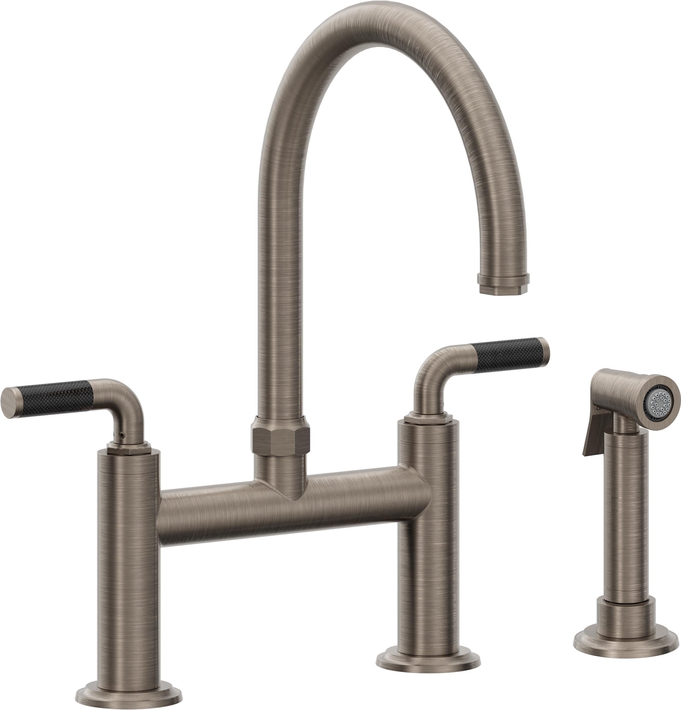 California Faucets Descanso Llave de Cocina Tipo Puente Industrial con Rociador Lateral - Pico en Arco - Níquel Antiguo Mate