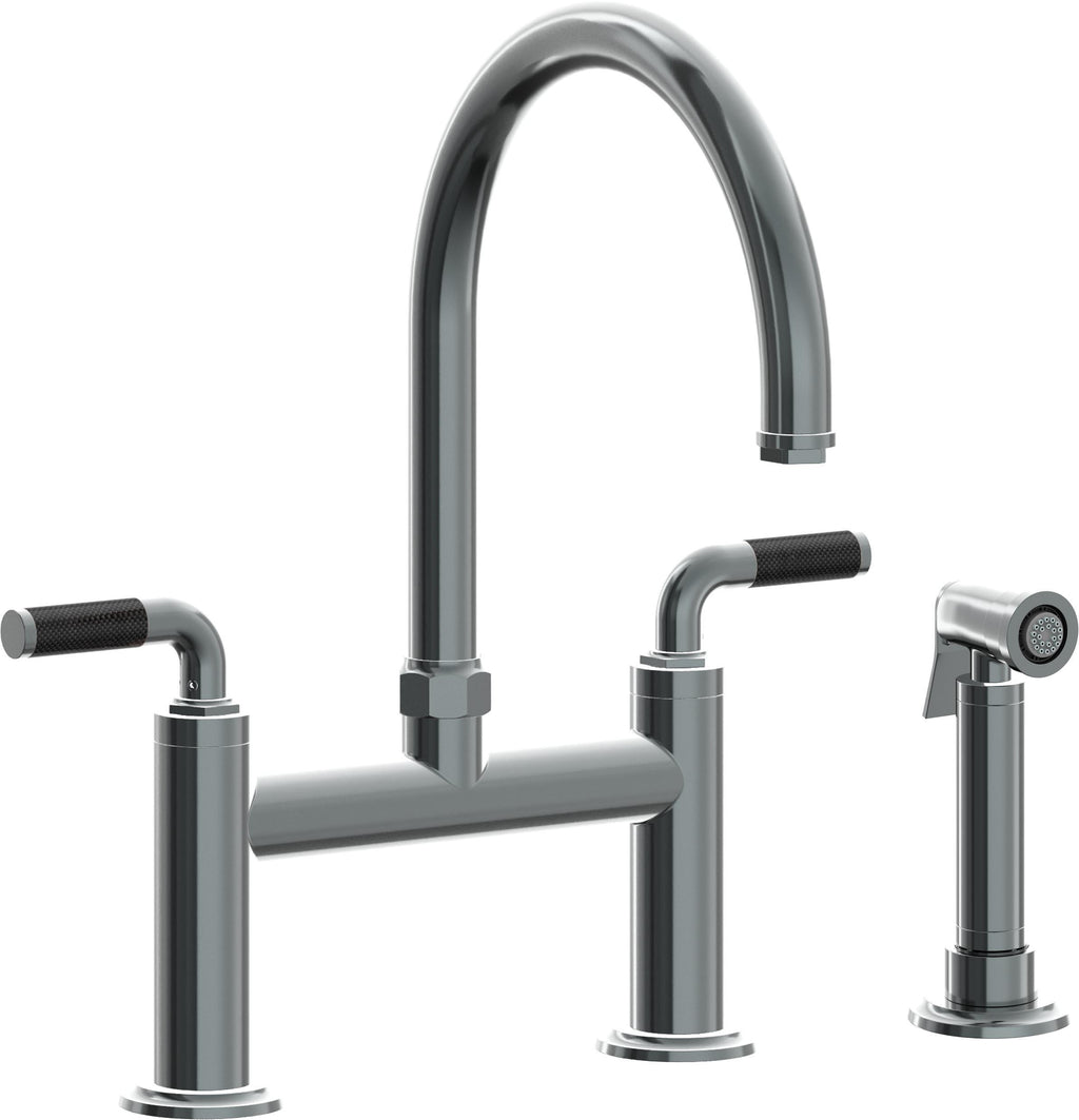 California Faucets Descanso Llave de Cocina Tipo Puente Industrial con Rociador Lateral - Pico en Arco - Níquel Negro