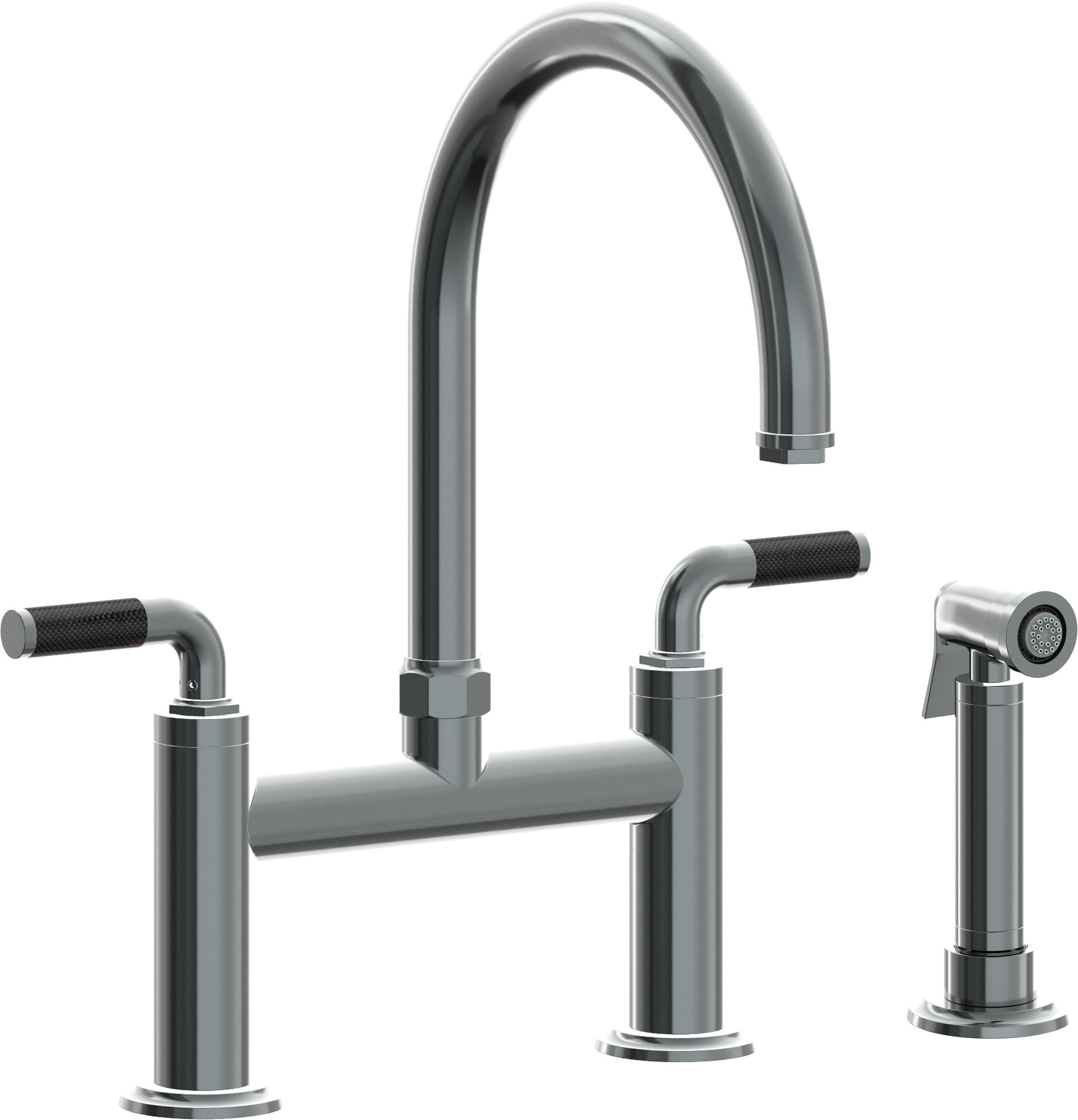 California Faucets Descanso Llave de Cocina Tipo Puente Industrial con Rociador Lateral - Pico en Arco - Níquel Negro