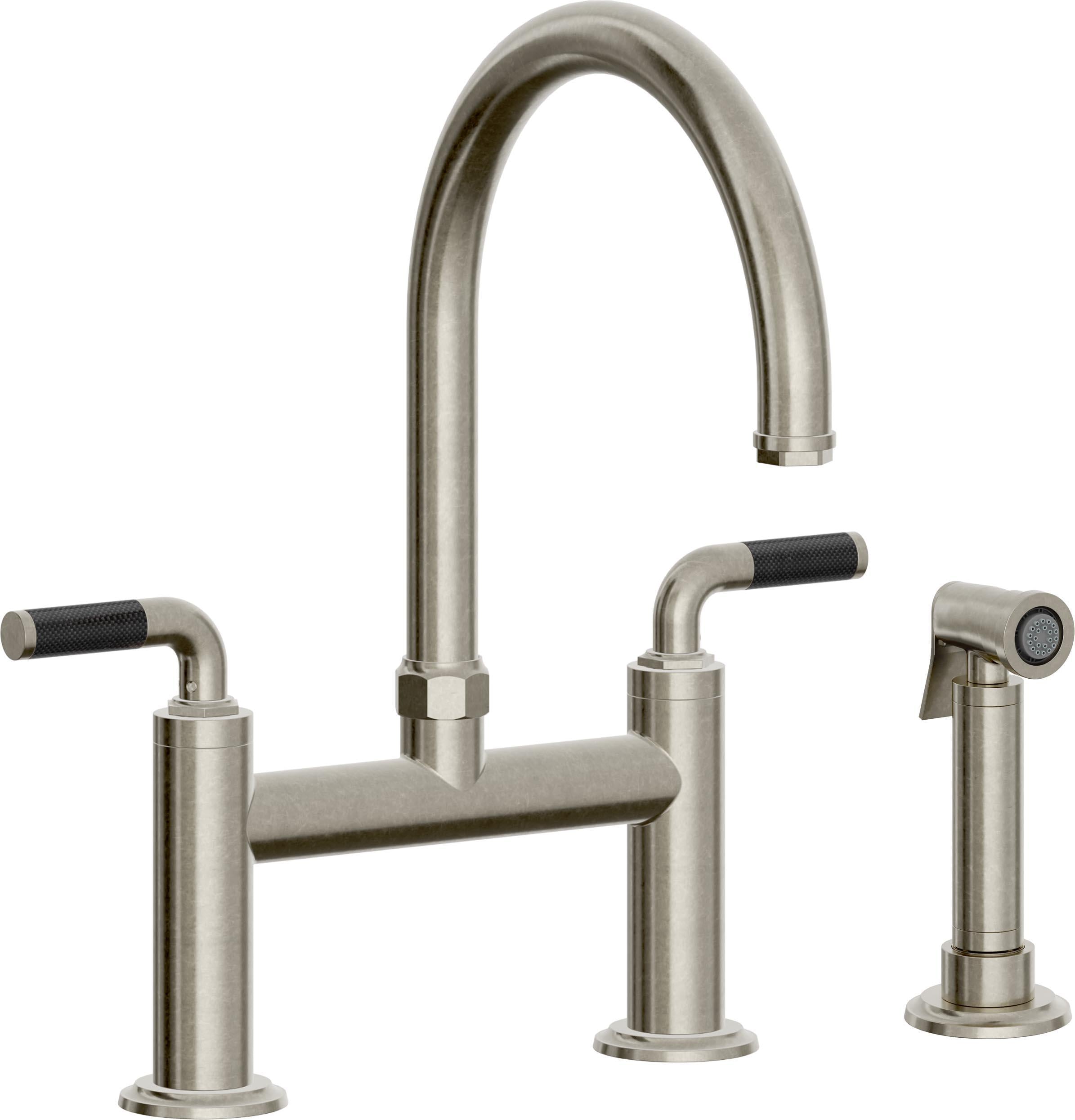 California Faucets Descanso Llave de Cocina Tipo Puente Industrial con Rociador Lateral - Pico en Arco - Níquel Bruñido